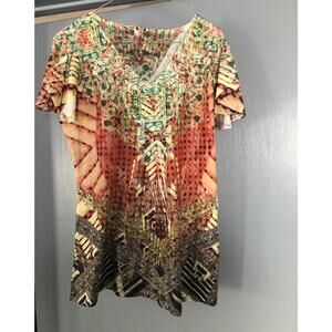 Kiara Women's coral green Embellished top V neck Medium butterfly sleeves